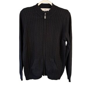 Alia Black Zip Up Cable Knit Sweater Size M Minimalist Cozy Classic Winter